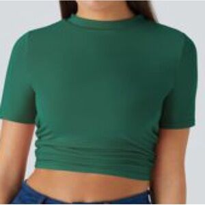 NWT HALARA Round Neck Short Sleeve Ruched Skinny Cropped Casual T-Shirt SIZE: L
